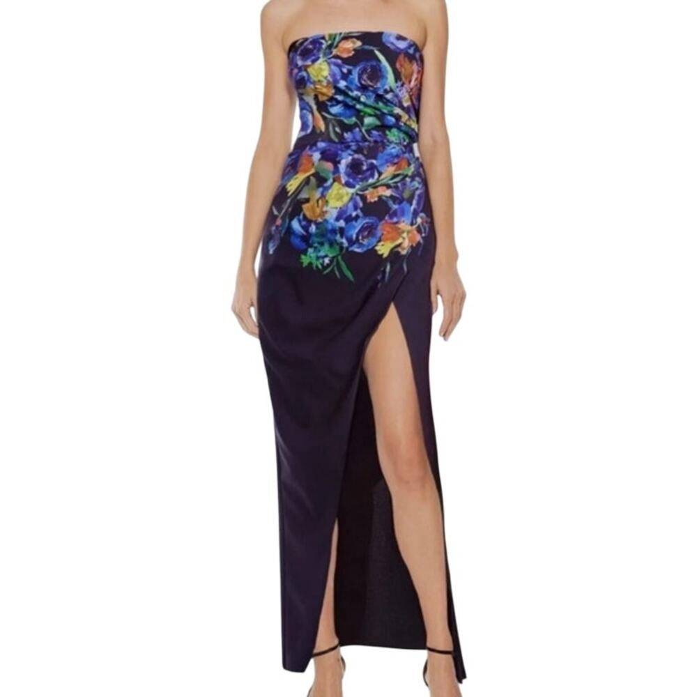 Badgley Mischka Women's Strapless Floral Print Split-Front Maxi Dress in Black